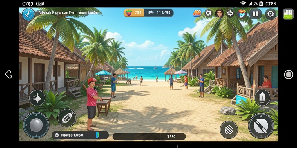 Screenshot menunjukkan gameplay C789 yang penuh warna dan interaktif.