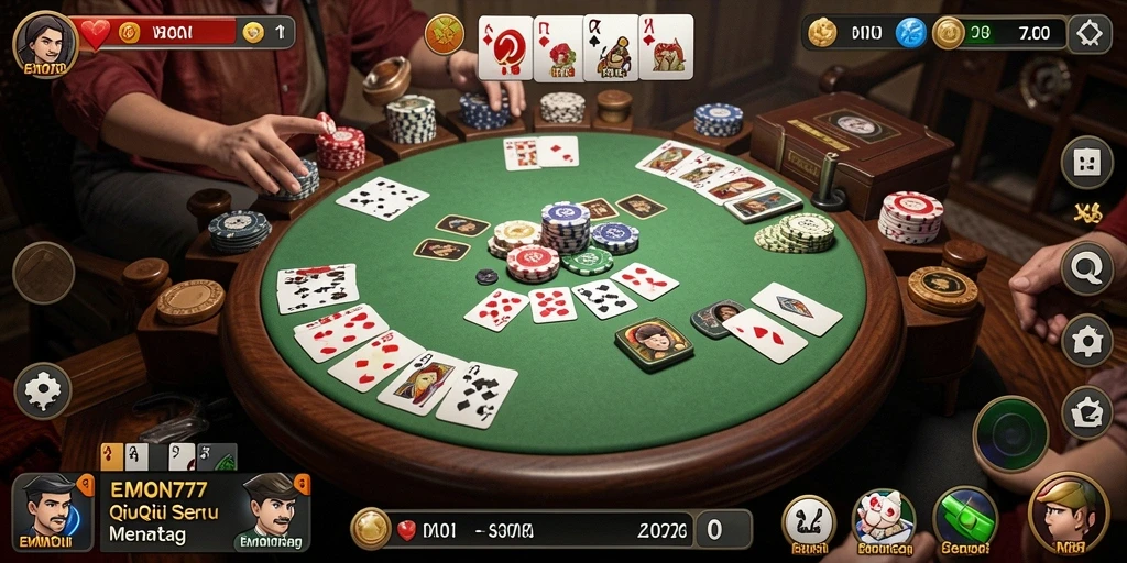 Tampilan gameplay EMON777 dengan suasana QiuQiu yang menarik.