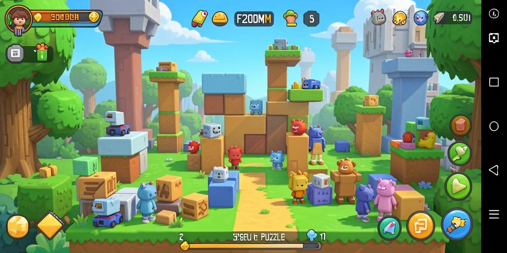Screenshot F200M menampilkan gameplay puzzle yang menantang dan menarik.