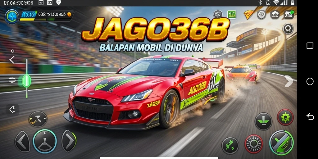 Tampilan gameplay JAGO368 dengan mobil balap yang cepat.