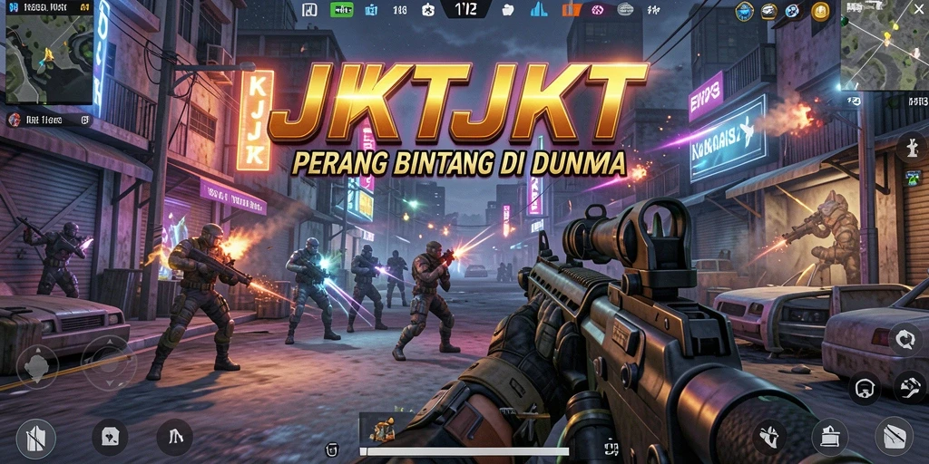 Tampilan gameplay menarik dalam JKTJKT yang menampilkan aksi FPS yang seru.