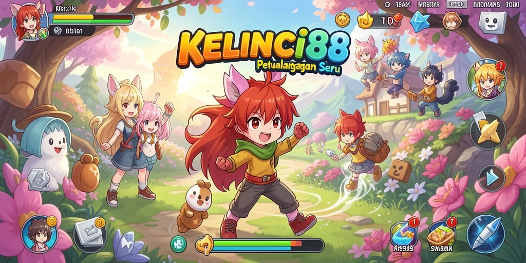 Tampilan gameplay seru dengan karakter anime yang penuh warna.