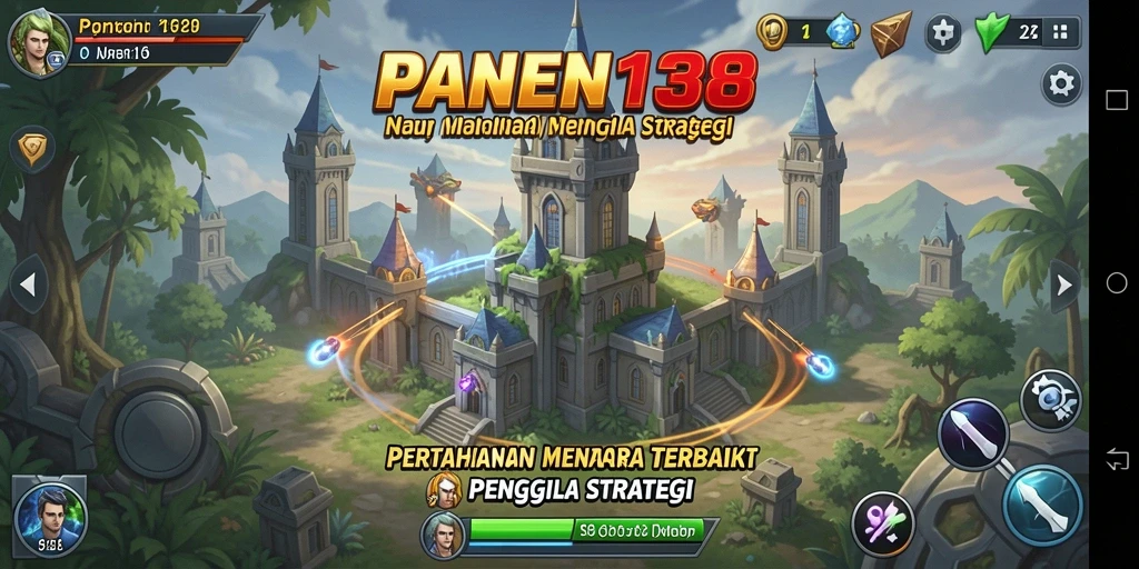 Tampilan permainan <strong>PANEN138</strong> menampilkan aksi Tower Defense yang seru.