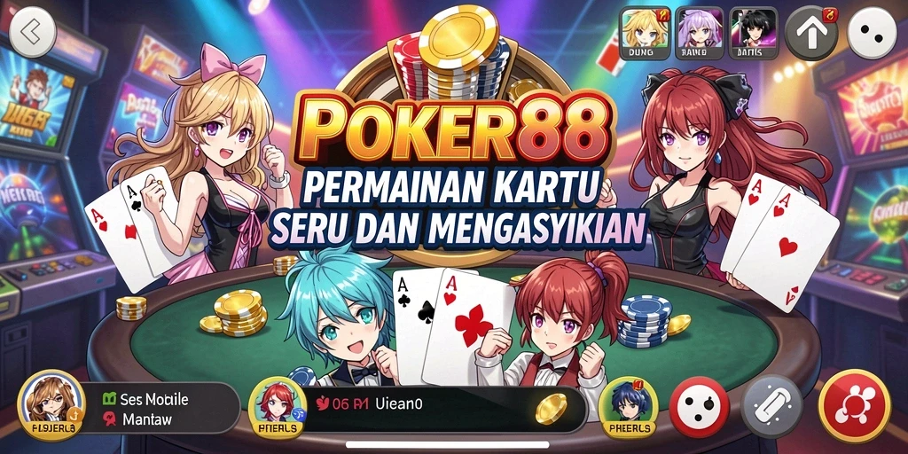 Screenshot gameplay POKER88 dengan karakter anime yang dinamis.