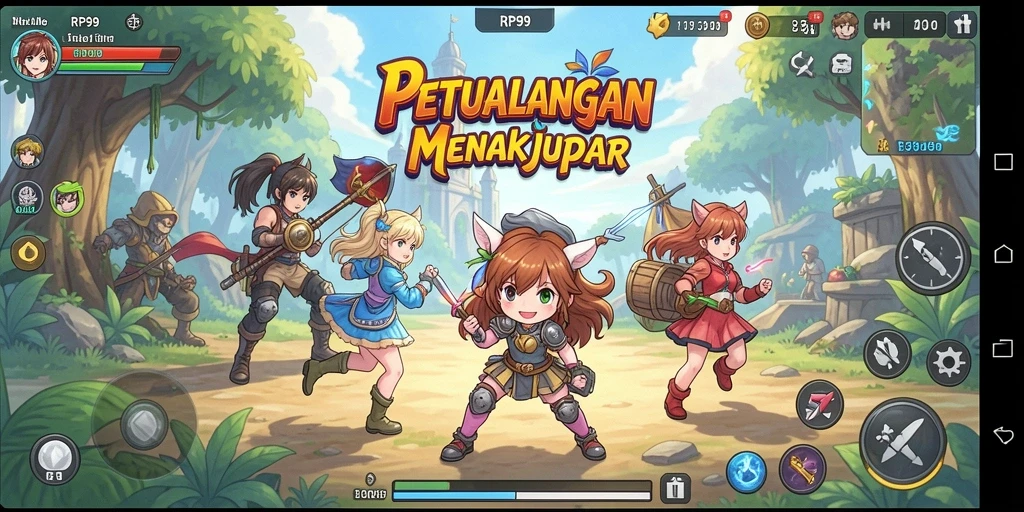 Screenshot utama RP99 menampilkan aksi luar biasa dari karakter anime.