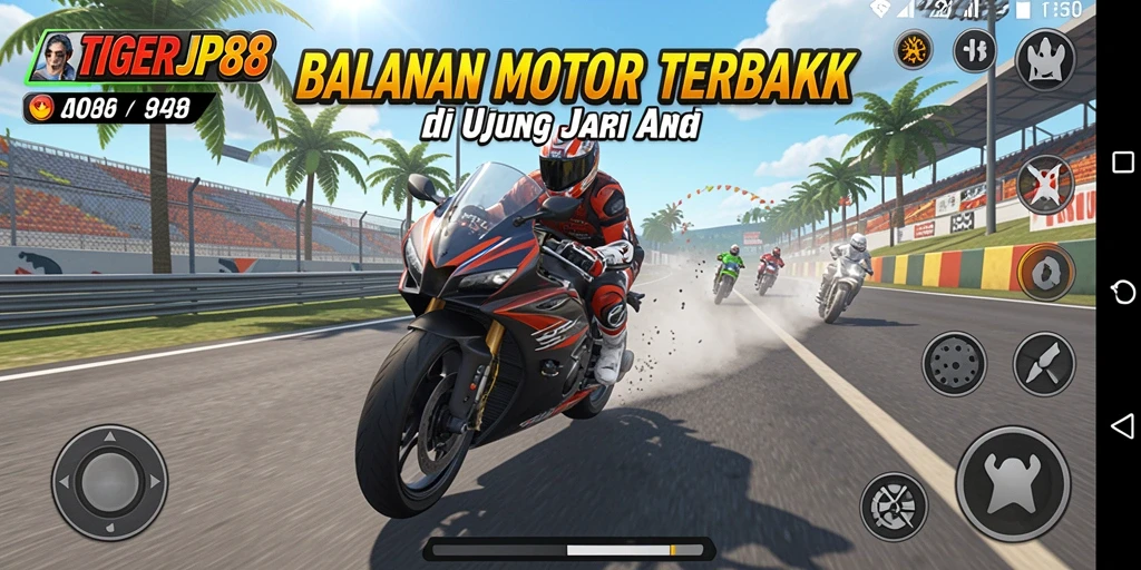 Screenshot menunjukkan aksi balapan mendebarkan di TIGERJP88.